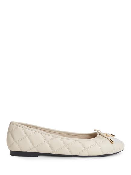 Tommy Hilfiger Logo Charm Quilted Leather Ballerina Pumps, Beige