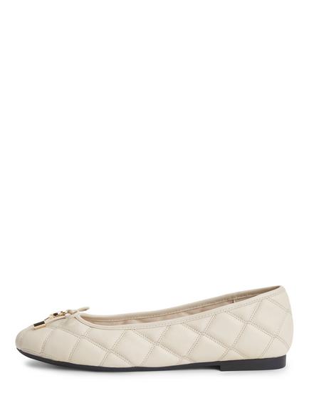 Tommy Hilfiger Logo Charm Quilted Leather Ballerina Pumps - view 2, Beige