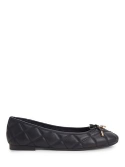 Tommy Hilfiger Logo Charm Quilted Leather Ballerina Pumps, Black