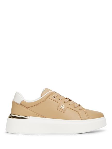 Tommy Hilfiger Metallic TH Monogram Leather Platform Trainers, Natural