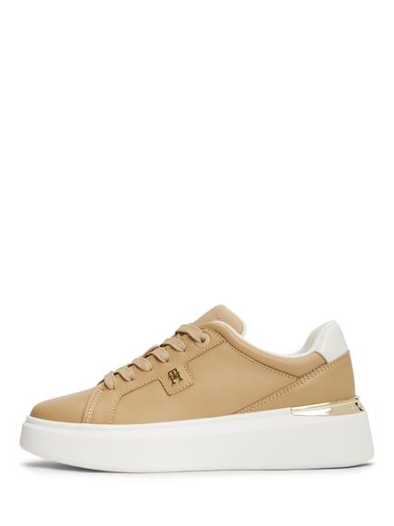 Tommy Hilfiger Metallic TH Monogram Leather Platform Trainers - view 2, Natural
