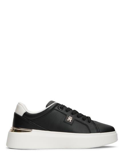 Tommy Hilfiger Metallic TH Monogram Leather Platform Trainers, Black