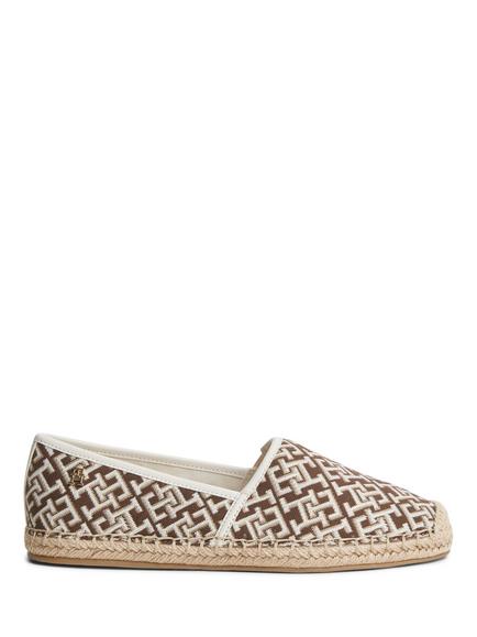 Tommy Hilfiger TH Monogram Plaque Jacquard Espadrilles, Chocolate/Multi