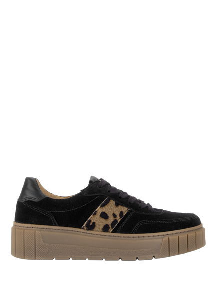Gabor Frankie Wide Fit Suede Trainers, Black/Sand, Black/Sand