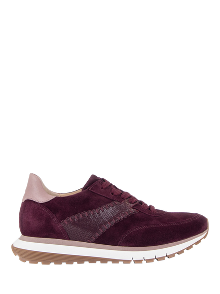 Gabor Harp Wide Fit Suede Trainers, Mulberry/Rosewood, Mulberry/Rosewood