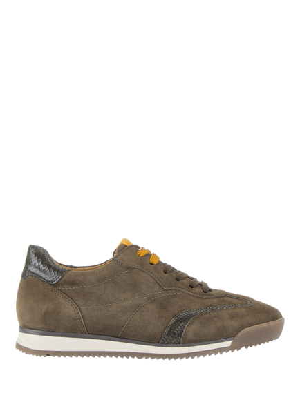 Gabor Spot Wide Fit Suede Trainers, Olive/Mustardo, Olive/Mustardo