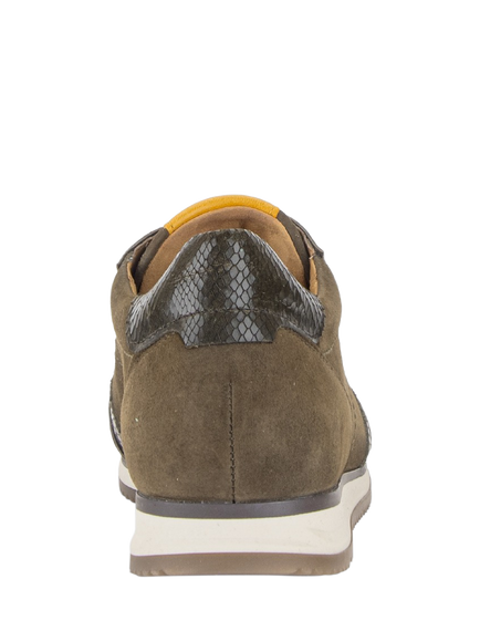 Gabor Spot Wide Fit Suede Trainers, Olive/Mustardo - view 2, Olive/Mustardo