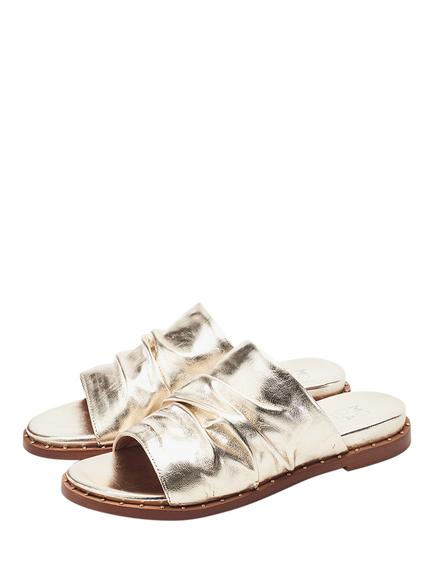 Moda in Pelle Jerri Leather Mule Sandals, Gold - view 2, Gold
