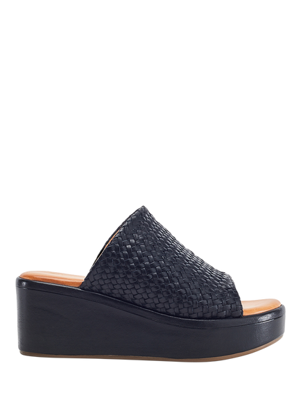 Moda in Pelle Kalley Woven Leather Wedge Heel Mule Sandals, Black
