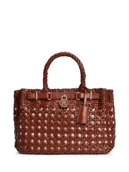 Tommy Hilfiger American Icon Leather Tote Bag, Brown, Brown