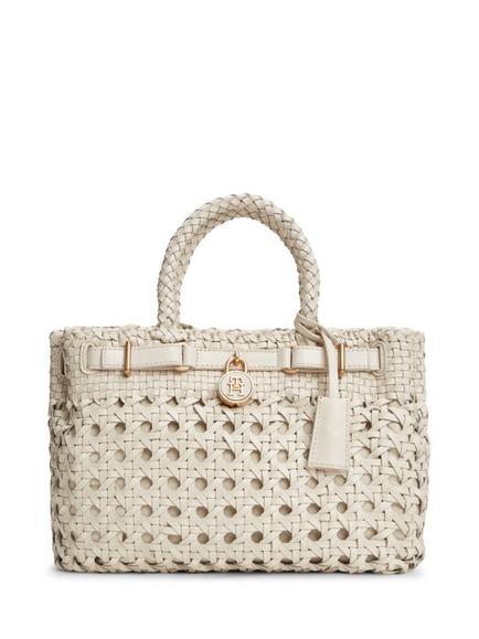 Tommy Hilfiger The American Icon Braided Leather Tote Bag, Ivory, Ivory