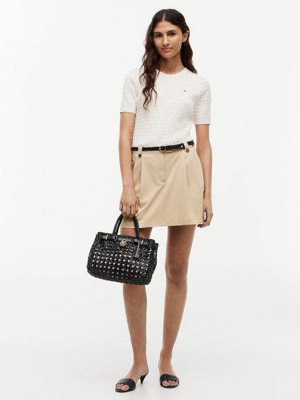 Tommy Hilfiger American Icon Mini Leather Braided Handbag, Black - view 2, Black