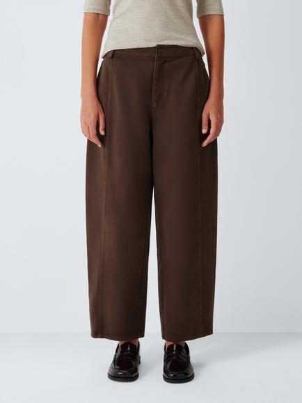 John Lewis Barrel Leg Twill Trousers, Chocolate, Chocolate