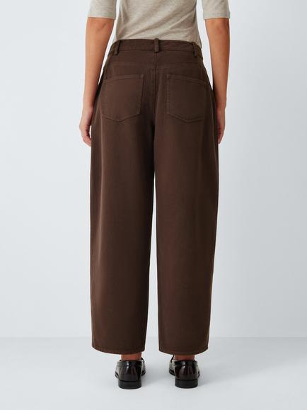 John Lewis Barrel Leg Twill Trousers, Chocolate - view 2, Chocolate
