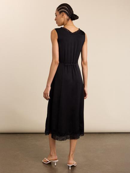 Baukjen Anoushka Satin Slip Dress, Caviar Black - view 2, Caviar Black