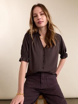 Baukjen Noa Short Sleeve Blouse containing LENZING™ ECOVERO™ Viscose, Dark Chocolate, Dark Chocolate