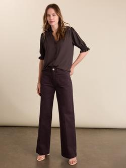 Baukjen Noa Short Sleeve Blouse containing LENZING™ ECOVERO™ Viscose, Dark Chocolate - view 2, Dark Chocolate