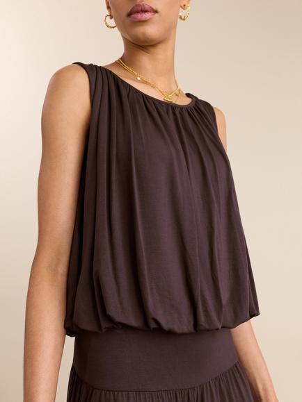 Baukjen Eddy Bubble Hem Top containing LENZING™ ECOVERO™ Viscose - view 2, Dark Chocolate