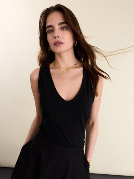 Baukjen Jada Organic Cotton Rich V-Neck Tank Top, Caviar Black
