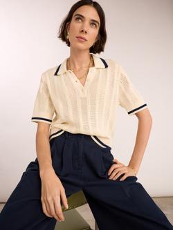 Baukjen Janice Organic Cotton Knitted Polo Top, Cream, Cream