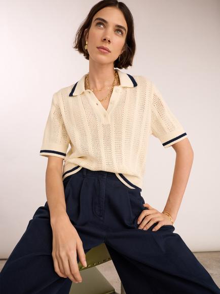 Baukjen Janice Organic Cotton Knitted Polo Top, Cream, Cream