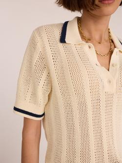 Baukjen Janice Organic Cotton Knitted Polo Top, Cream - view 2, Cream