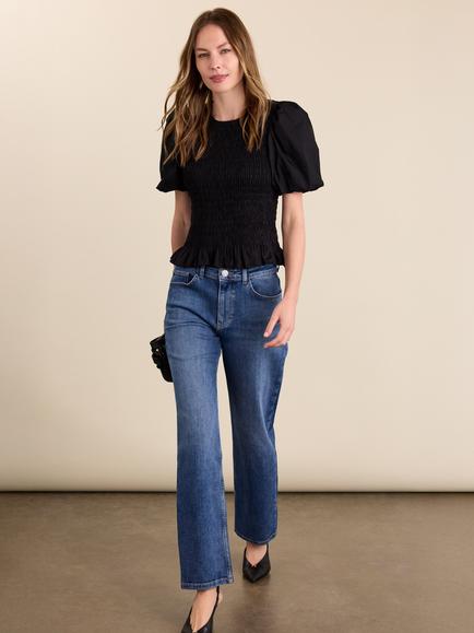 Baukjen Lillie Organic Cotton Smocked Top, Caviar Black - view 2, Caviar Black