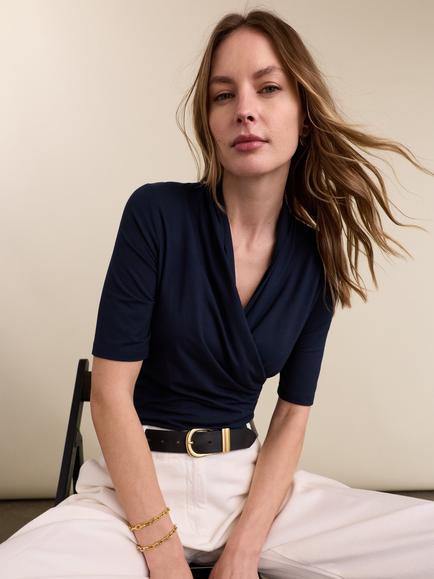 Baukjen Rosamund Wrap Top containing LENZING™ ECOVERO™ Viscose, Classic Navy