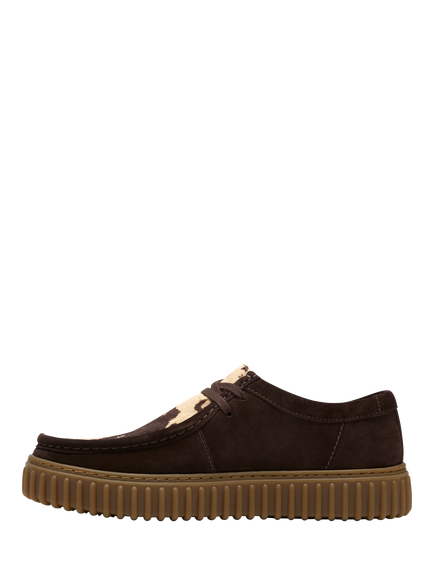 Clarks Torhill Cow Print Lace Up Lo Shoes, Brown Combi - view 2, Brown Combi