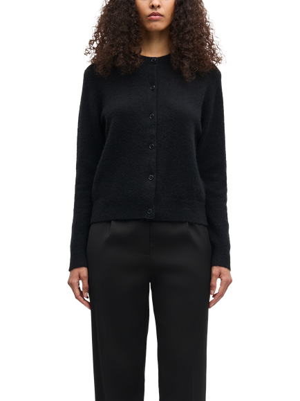 Samsøe Samsøe Short Button Front Round Neck Cardigan, Black, Black