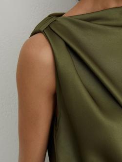 Reiss Kenzie Drape Midi Dress, Olive Green - view 2, Olive Green