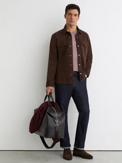 Reiss Finsbury Suede Twin Pocket Trucker Jacket, Chocolate, Chocolate