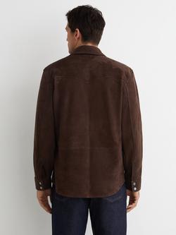 Reiss Finsbury Suede Twin Pocket Trucker Jacket, Chocolate - view 2, Chocolate