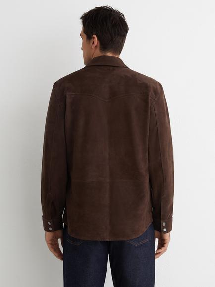 Reiss Finsbury Suede Twin Pocket Trucker Jacket, Chocolate - view 2, Chocolate
