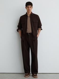 Reiss Forsithe Textured Twin-Pocket Overshirt, Brown, Brown