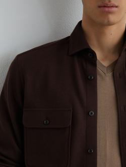 Reiss Forsithe Textured Twin-Pocket Overshirt, Brown - view 2, Brown