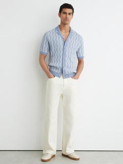 Reiss Johnny Wave Knit Cuban Collar Shirt, Soft Blue, Soft Blue