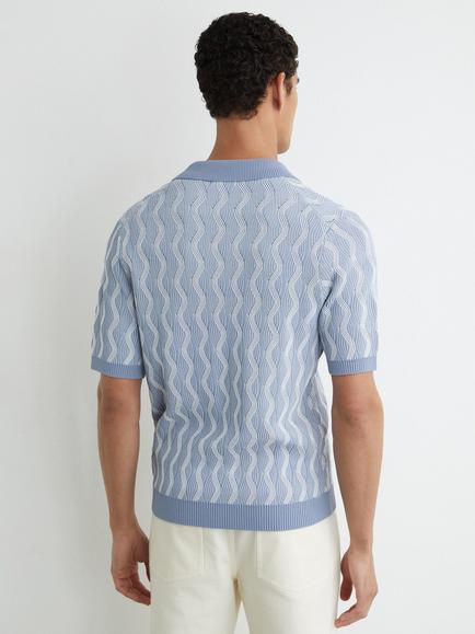 Reiss Johnny Wave Knit Cuban Collar Shirt, Soft Blue - view 2, Soft Blue