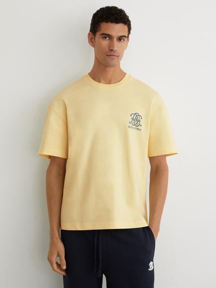 Reiss Baxter Monogram Citrus Print Relaxed Fit Cotton T-Shirt, Yellow, Yellow