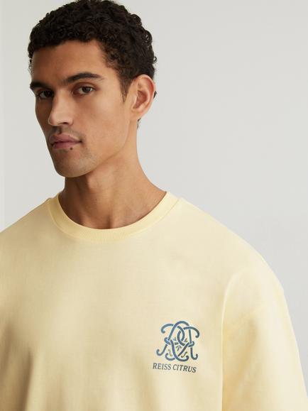 Reiss Baxter Monogram Citrus Print Relaxed Fit Cotton T-Shirt, Yellow - view 2, Yellow