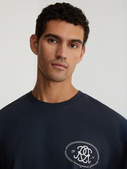 Reiss Clement Monogram Print Pigment Dyed Cotton Relaxed T-Shirt, Navy - view 2, Navy