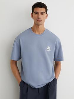 Reiss Walton Monogram Butter Print Relaxed Fit Cotton T-Shirt, Soft Blue, Soft Blue