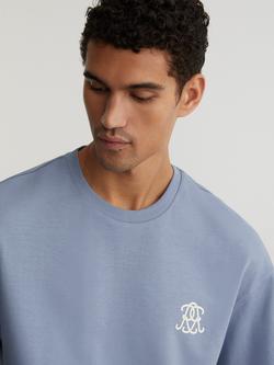 Reiss Walton Monogram Butter Print Relaxed Fit Cotton T-Shirt, Soft Blue - view 2, Soft Blue