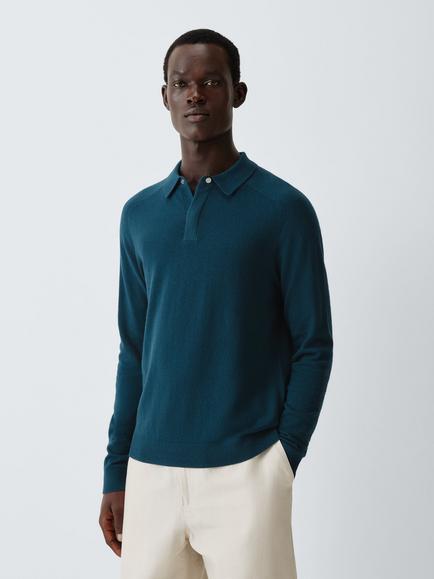Kin Wool Rich Concealed Placket Polo Jumper, Observatory Blue, Observatory Blue