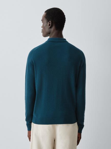 Kin Wool Rich Concealed Placket Polo Jumper, Observatory Blue - view 2, Observatory Blue