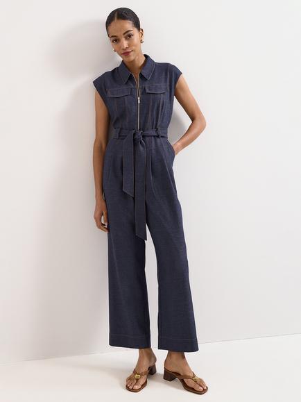 Phase Eight Luiza Wide Leg Denim Jumpsuit, Blue, Blue
