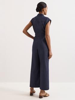 Phase Eight Luiza Wide Leg Denim Jumpsuit, Blue - view 2, Blue