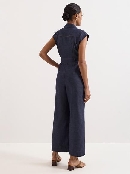 Phase Eight Luiza Wide Leg Denim Jumpsuit, Blue - view 2, Blue