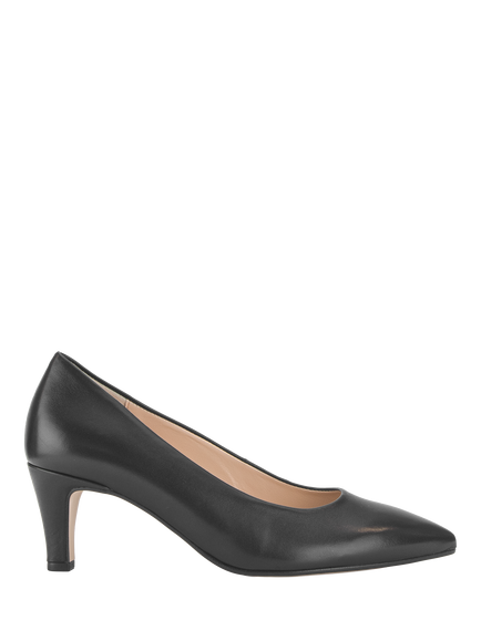 Gabor Daze Wide Fit Leather Pointed Toe Cone Heel Court Shoes, Black Leather, Black Leather