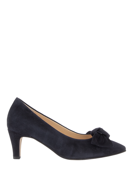 Gabor Dusty Wide Fit Suede Bow Detail Court Shoes, Dark Blue, Dark Blue
